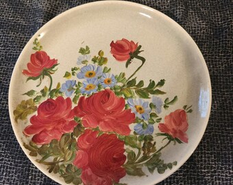 2 Vintage Russel Wright Hand Painted Flowers 8 inch Plate