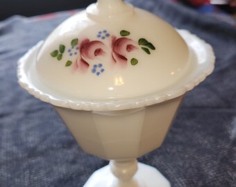 Milchglas Überzogene Kompott / Konfekt Schale - handgemalt