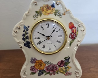 2002 Avon Porzellan Kaminuhr ""Romantische Blumen"""