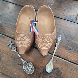 Dutch Wooden Shoes and Souvenir Silver Spoon lot
