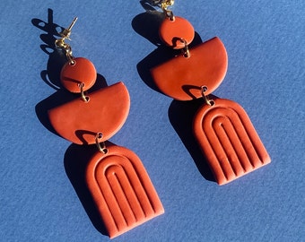 Terracotta-colored polymer clay earrings • Unique creation • Philippine jewelry, Bordeaux artist