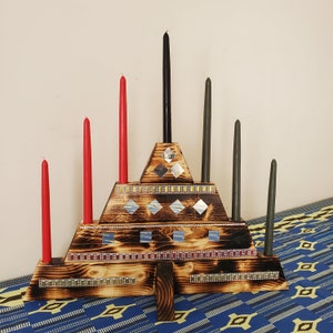 Kwanzaa Kinara with Diamond and Square Mirror and Jeweled Band Decorations