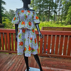 African Sundress White Orange & Green
