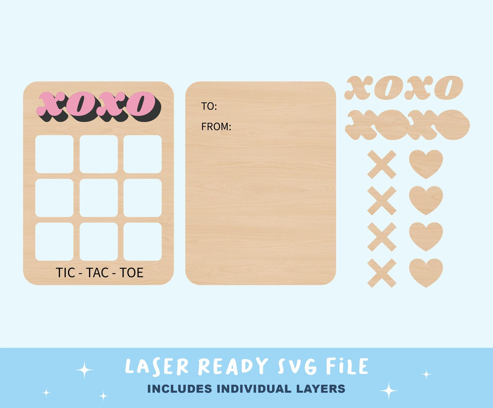 Tic Tac Toe Valentine Card SVG File XOXO Card Tic Tac Toe Laser Project ...