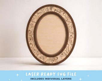Oval Floral Frame Laser File Oval Frame SVG Flower Engraving SVG for laser cutting lightburn tool glow forge files