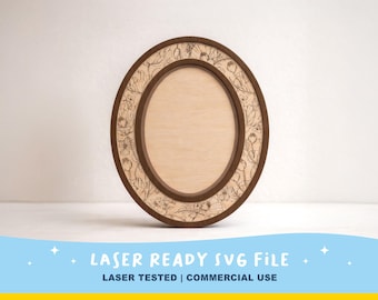 Oval Floral Frame Laser File Oval Frame SVG Flower Engraving SVG for laser cutting lightburn tool glow forge files