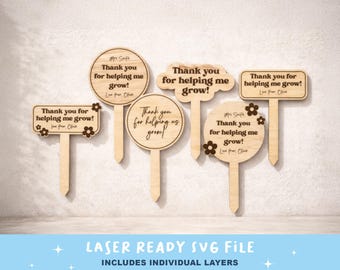 Teacher Plant Stakes laser Ready SVG File Teacher Laser Files Thank You for Helping Me Grow Teacher Appreciation SVG Back To School SVG File