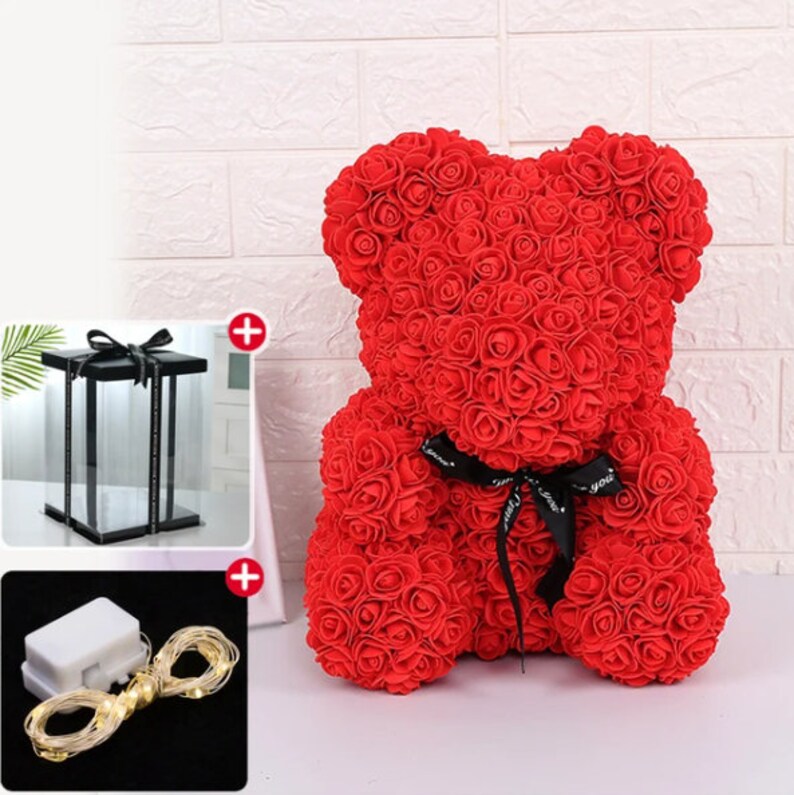 Rose Bear Gift 23cm Artificial Flowers for Girlfriend, Anniversary