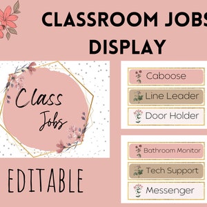 EDITABLE Classroom Jobs Display | Floral Decor | Class Jobs | Elementary School | Teacher Printable | Floral Classroom Posters