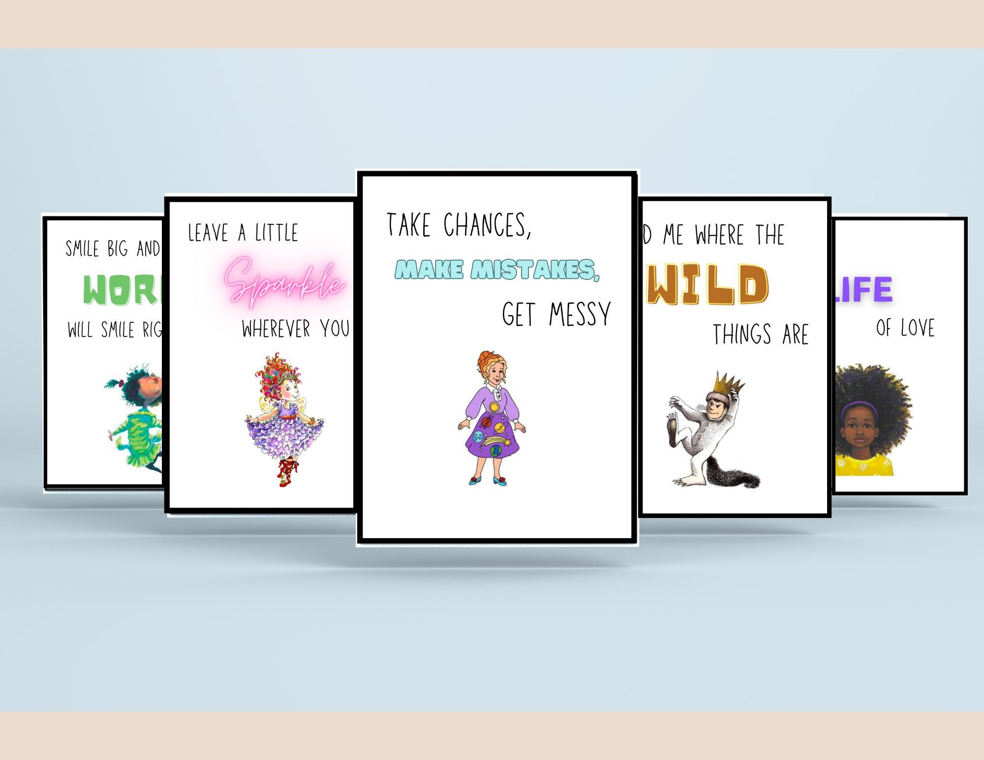 Printable Children's Book Characters and Quotes Gallery Wall Poster Bundle, Classroom, Library Decor, Instant Digital Download, 10 Prints