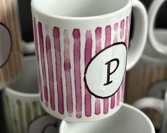 Mug with stripes | 4 colors available | personalized with initial letter | Gift for Christmas, birthday, Mother&#39;s Day, Father&#39;s Day