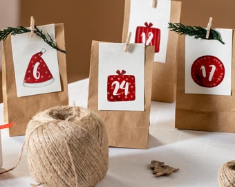 Advent calendar with 25 bags, picture cards and mini clothespins | Motif watercolor | DIY | to fill yourself