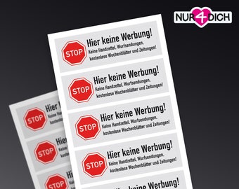 Keine Werbung Aufkleber für Briefkästen | Format 85 x 25 mm | Wetterfest | Wieder ablösbar | in 5 Sprachen erhältlich