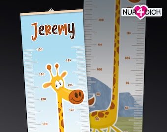 Kindermesslatte personalisierbar | Motiv GIRAFFE | leichte Montage | umweltfreundlich, Papierbannerdruck | toll zur Taufe | 65 - 150 cm