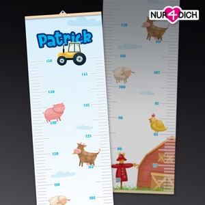 Vareta de medição infantil personalizável | FAZENDA motivo | montagem fácil | impressão ecológica de banners em papel | ótimo para batismo | 65 - 150cm
