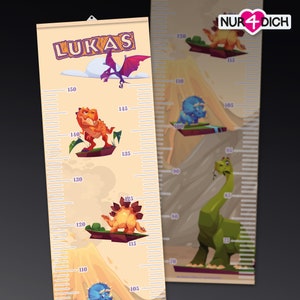 Vareta de medição infantil personalizável | Motivo DINOSSAURO | montagem fácil | impressão ecológica de banners em papel | ótimo para batismo | 65 - 150cm