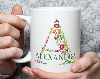 Tasse florale | personnalisé | Tasse à café avec nom | Mug en céramique pour un anniversaire, Noël ou juste comme ça avec le nom souhaité