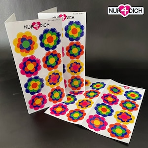 Pril-Blumen-Aufkleber | 16 Aufkleber | Größe M | fröhlich und bunt im 70er-Jahre-Stil