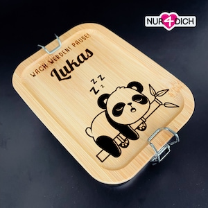 Brotdose personalisiert | Lunchbox mit Namen | Edelstahl und Bambus | für Kinder und Erwachsene | 850 ml | Motiv Panda