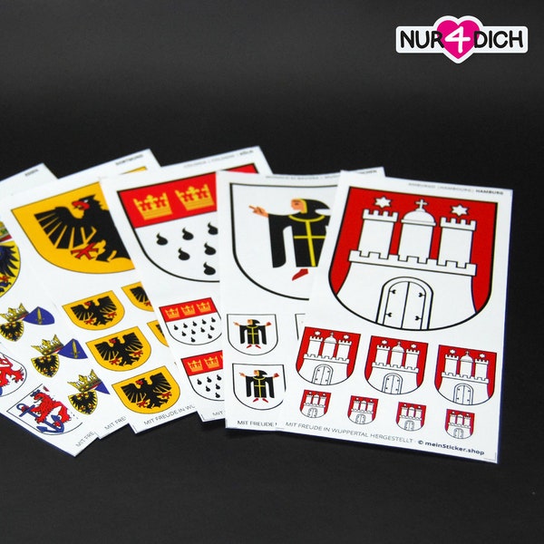 Coat of arms stickers A to N, the 100 largest cities in Germany for cars, motorcycles, helmets, decoration, laptops, notebooks etc.