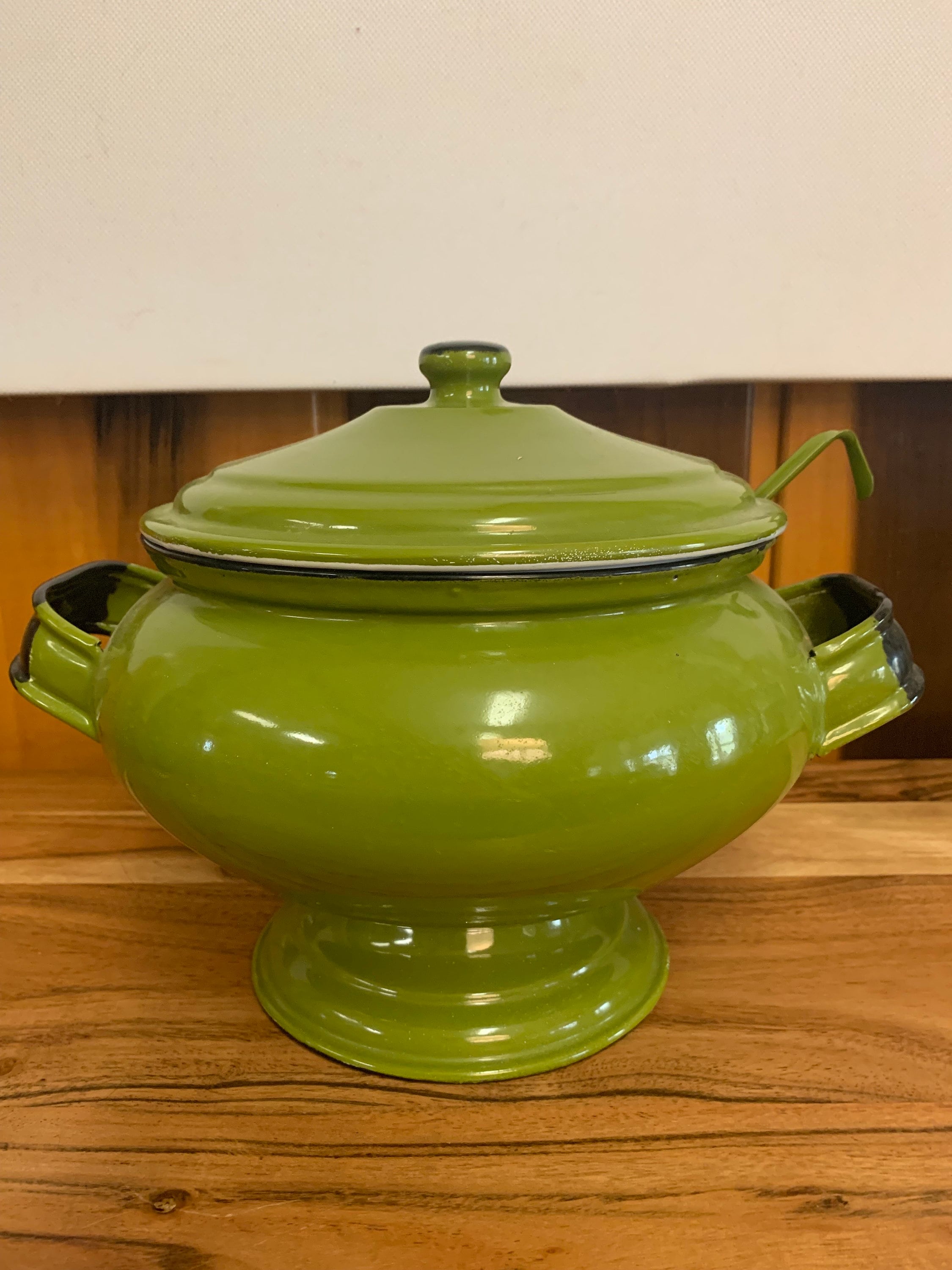 Soupière En Barbotine Multicolore Avec Sa Louche – Céramique – Style Vintage