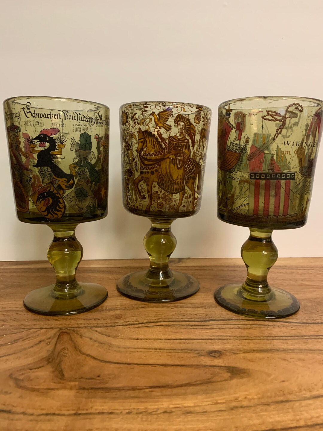 Alfred Taube Green Bubble Glass Goblets Etsy