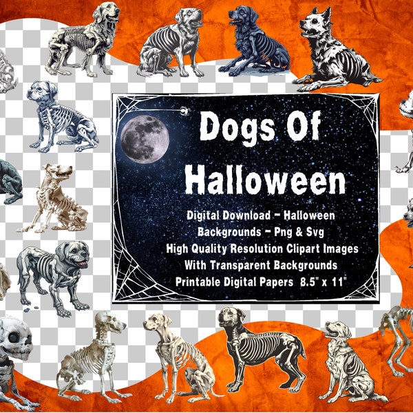 Evil Dogs Skeleton Twins Nocturnal Animals Hand Drawn Digital Animal Art Photo Canine Png & Svg + Transparent Background