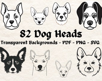 Imágenes de perritos dibujados a mano cabeza de perro contorno raza de perro SVG PNG paquete imágenes prediseñadas para el diseño de tatuajes adorables fotos de cachorros línea arte tipo de perros cachorro