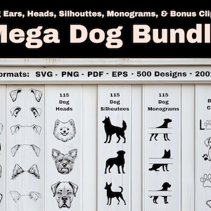 Hundeohren Umriss Bundle - Handgezeichnete Hundeohren Umriss, Haustier Ohren Umriss Tattoo Design etc, individuelle Haustier Umriss Zeichnungen