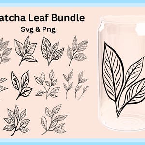 matcha leaf svg bundle libbey full wrap, leafs line art bundle, leaf glass svg, matcha svg wraps, matcha tea svg clipart
