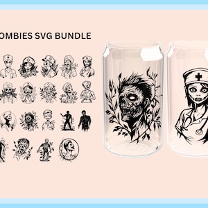Spooki Zombie libbey wrap Vektor svg Bündel, gespenstische Niedlichkeit Krankenschwester Halloween voll wrap svg, libbey wrap svg Bündel