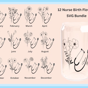 personalized nurse birth flower bouquet svg bundle libbey wrap, birth flower bouquet tattoo, birth month flowers bouquet