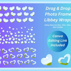 Drag and Drop Canva Custom Photo Heart Shape Libbey Glass Cup Sticker Full Wrap Heart Frames Template Cut File For Cricut