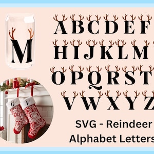 Lettrage de l'alphabet décoratif renne lettres de l'alphabet svg, méga bundle Noël svg, lettres de l'alphabet décoratif svg
