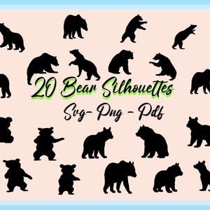 Bundle SVG famille ours - maman ours, papa ours, silhouettes de bébé ours, clipart ours noir, fichiers PNG et SVG coupés pour Cricut