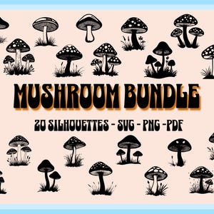 Whimsical Mushroom Line Art Bundle: 20 Fungi Illustrations for Wall Prints, Laser Engraving & Crafts
