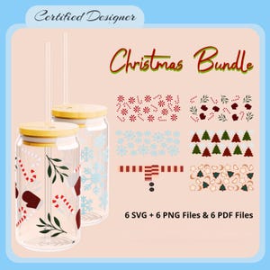 Christmas beer can glass svg wrap bundle, 16oz libbey glass can wrap svg png, christmas bundle glass beer can svg wrap,