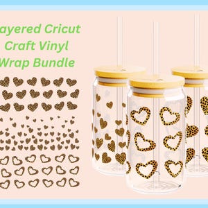Custom Cheeta Print Hearts Svg Cup Wrap Cut File Bundle of Heart Clipart Silhouettes Template for Cricut Glass Can Wraps