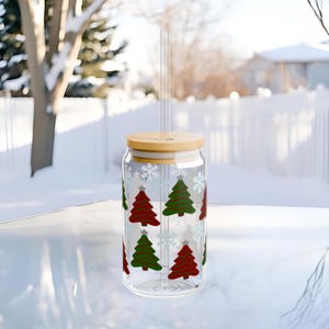 decorated xmas trees & snowflakes svg beer can glass wrap, libbey glass svg for 16oz beer glass can wrap, pine tree svg