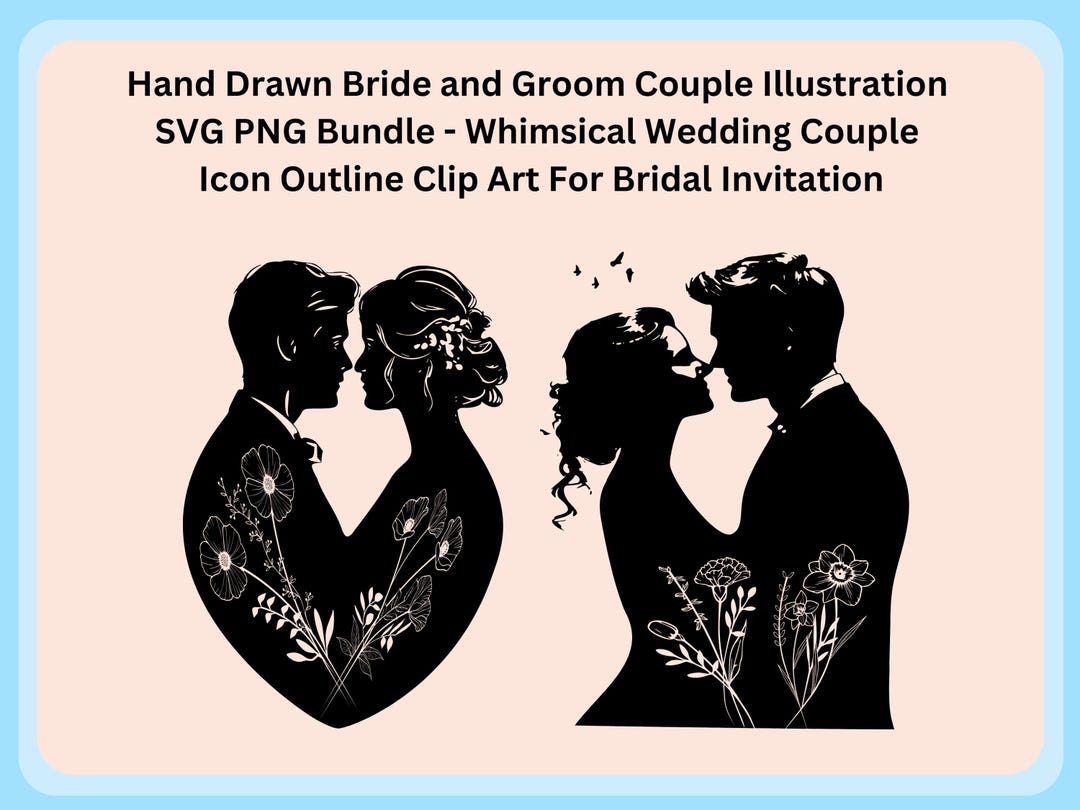 Whimsical Wedding Couple SVG Bundle Digital Download: Hand-drawn Bride \u0026  Groom Illustrations for Invitations - Etsy, image size:1080x810