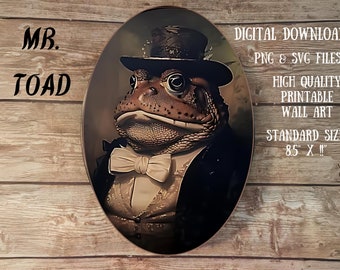 Mr Toad retrato victoriano estilo vintage animal pared arte decoración placa signo hecho a mano viejo sapo digital Ranas Png Anfibio