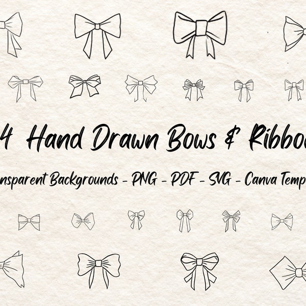 Hand Drawn Scribble Bows Illustration Bundle SVG - Whimsical Bow Clip Art Outline Icon For Wedding Invitation, Drawing Ribbon PNG Cut File