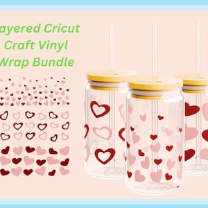 Cute Hearts Svg Libby Wrap Cut File Bundle, Heart Svg Mega Bundle Clipart Silhouette Cricut Glass Can Wrap Svg Template