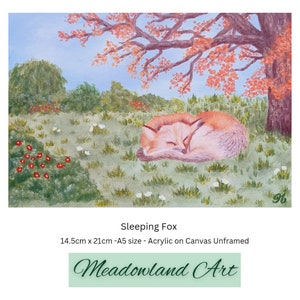 Sleeping Fox, Acrylic painting, Animal art, Original artwork, Unframed on canvas, Hand painted, Wall art, Wall decor