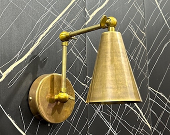 Mid Century Adjustable Wall Sconce, Bedside Reading Wall Lamp, Articulated Brass Task Light Fixture, Modern Swing Arm Living Room Wall Light