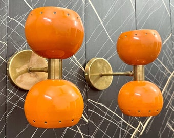 Handcrafted Brass Diabolo Wall Sconce - Stilnovo Style Vanity Light | Orange Sputnik Wall Sconce