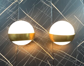 Mid Century Raw Brass Globe Wall Sconce - Stilnovo Style