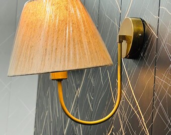 Handcrafted Brass Wall Sconce: Modern Fabric Lampshade, Curved Arm