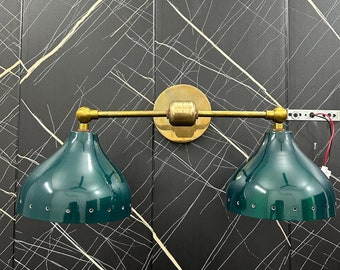 Mid Century Modern Brass Wall Sconce: Two-Light Fixture