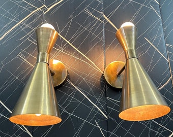 Solid Brass Diabolo Wall Sconces: Italian Modern Lighting Pair